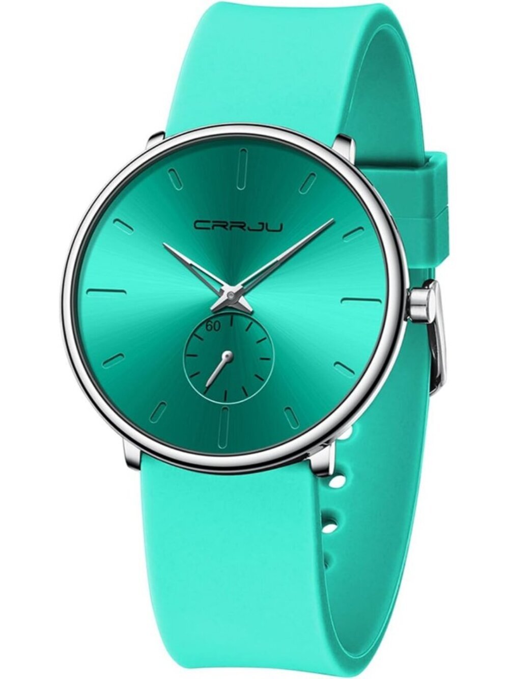 Crrju Men's Light Green Waterproof Quartz Unisex Ultra Silicone Band Round Watch